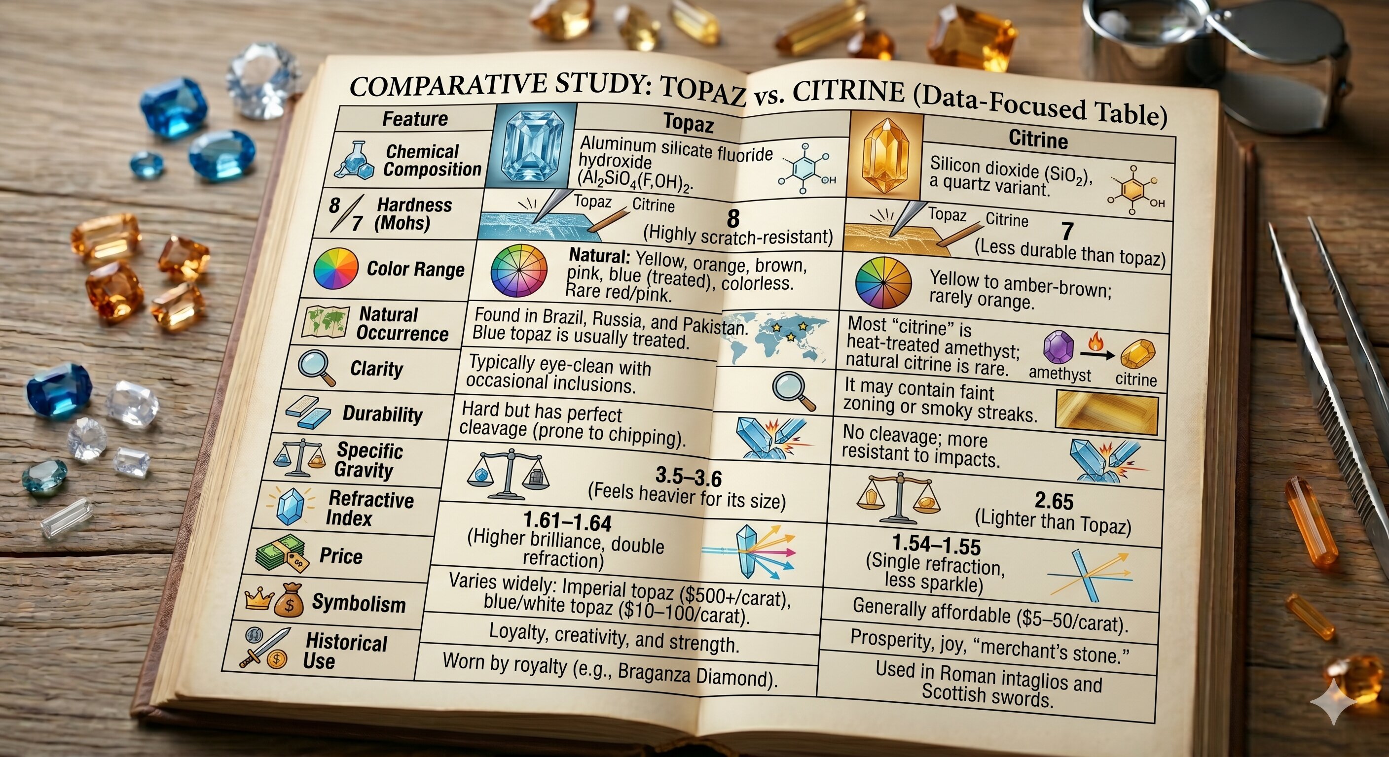 comparative study topaz V citrine
